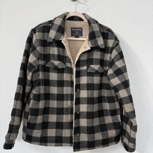 WOOLRICH Tumbleweed Buffalo Plaid Sherpa Lined Wool Jacket Beige Black L